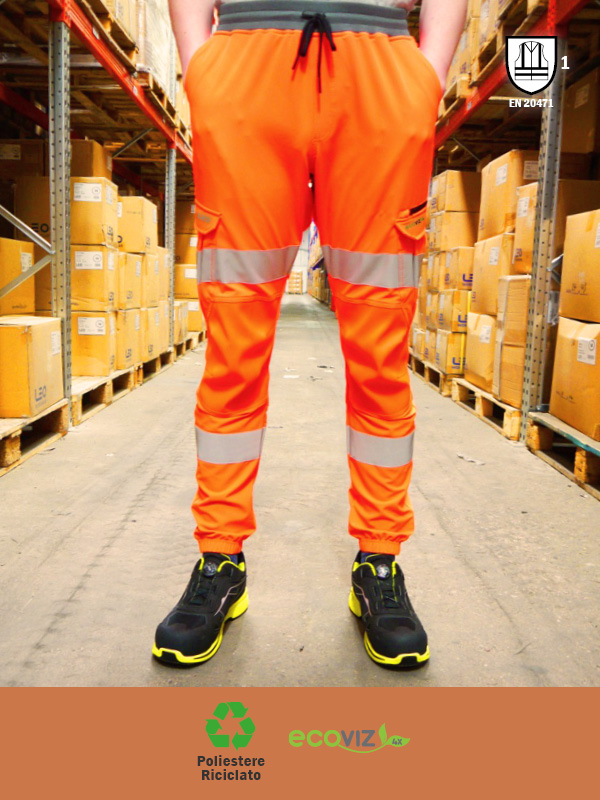 Pantaloni alta visibilità arancioni in poliestere riciclato