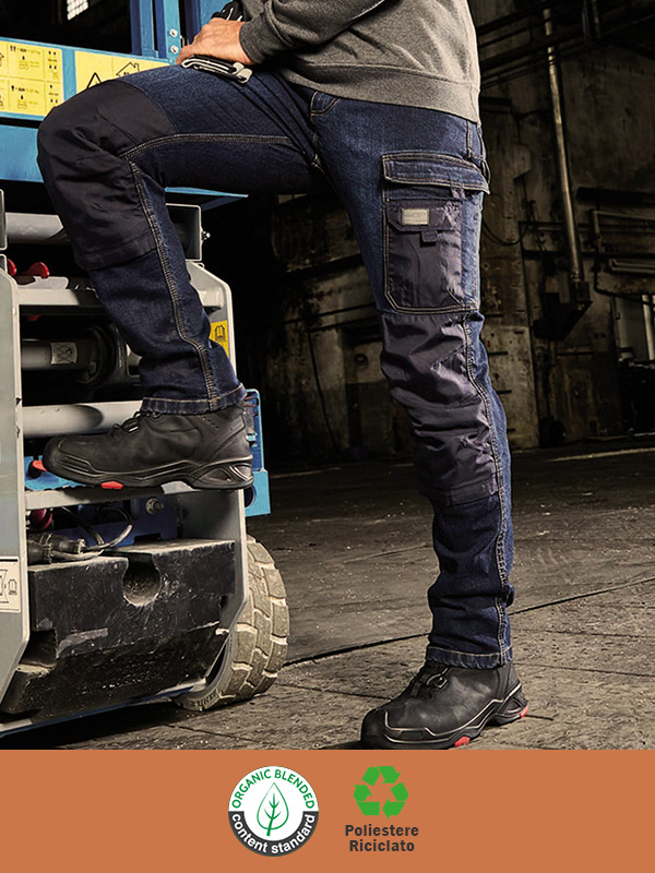 Jeans da lavoro multitasche (in poliestere riciclato e OCS)